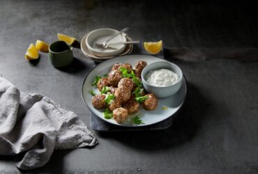 Meatballs With Blended Mushrooms Served With Dip