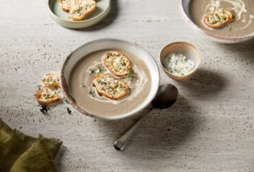 Creamy Mushroom Soup with Parmesan and Thyme Toast